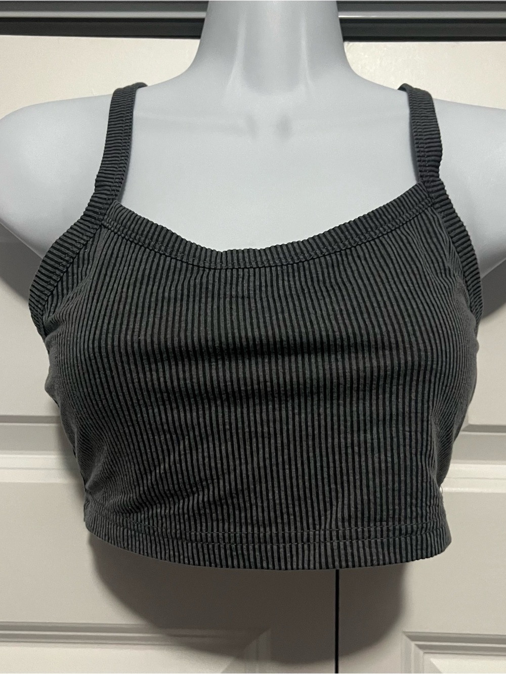 Gray Mineral Washed Ribbed Bralette Crop Top